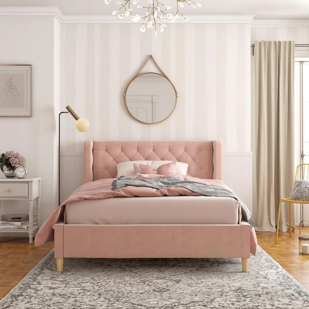 Ambrosia Full Platform Bed, Pink, Full