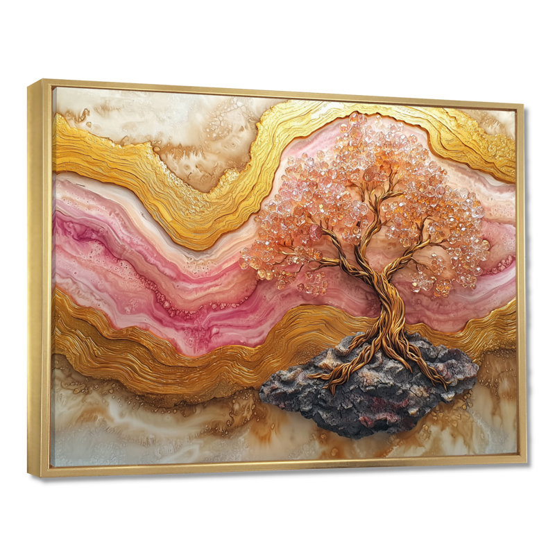 Rose et marbre doré infini arbre de vie II - arbre de vie, art mural, H 12 po x l 20 po, Impression encadrée flottante, Doré