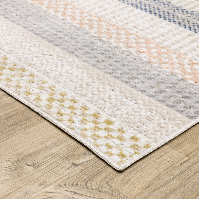 Goulart Textural Geometric Striped Ivory/ Multi Area Rug, Rectangle 9'10" x 13'1"