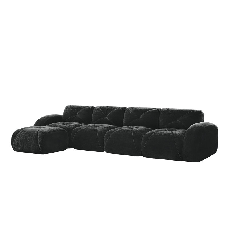 L-Shaped Soft Velvet Fabric, 29.9" H x 140.9" W x 67.3" D, Black