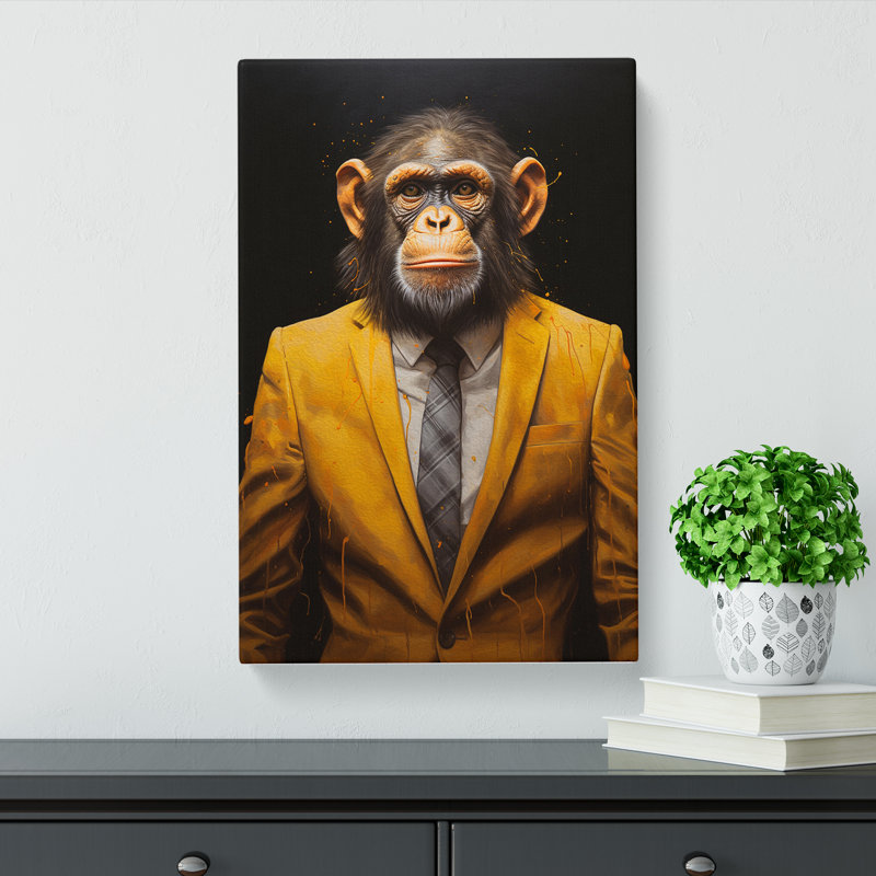 Monkey In A Suit Painting - Wrapped Canvas, 50cm H x 35cm W x 3cm D