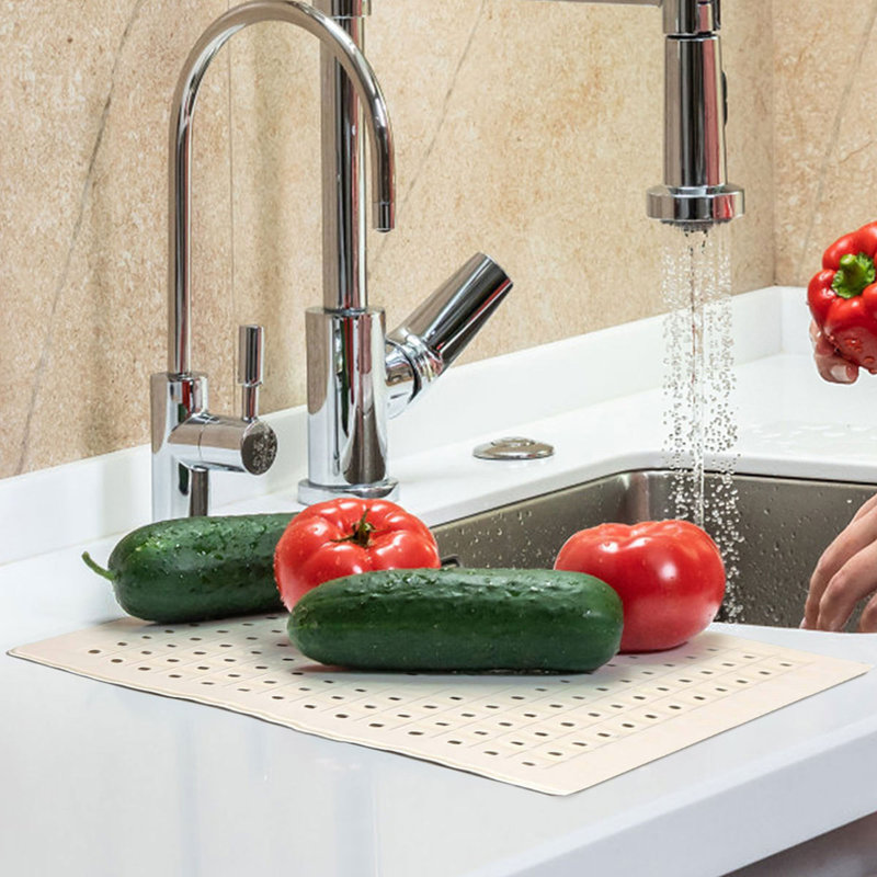 2 Pack Kitchen Sink Mat Drain Pad Protector 10" x 12" Non-Slip Rubber Durable (Beige)