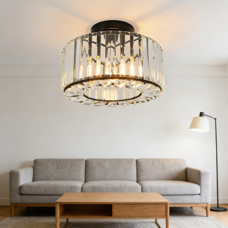 Luminaire de lustre moderne en cristal noir moderne pour couloir, cuisine, chambre à coucher, salle de bain et entrée, compatible avec les ampoules à culot E26