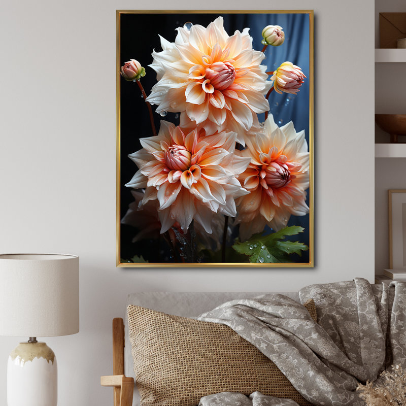Impression romantique sur toile Vontrel Peach Dahlia, H 32 po x l 24 po x P 1 po, Cadre flottant doré