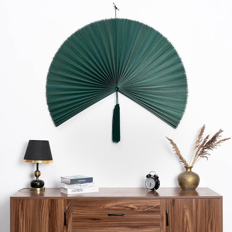 Ventilateur de bambou géant, décoration murale rustique, H 24 po x l 47 po x P 1 po, Vert