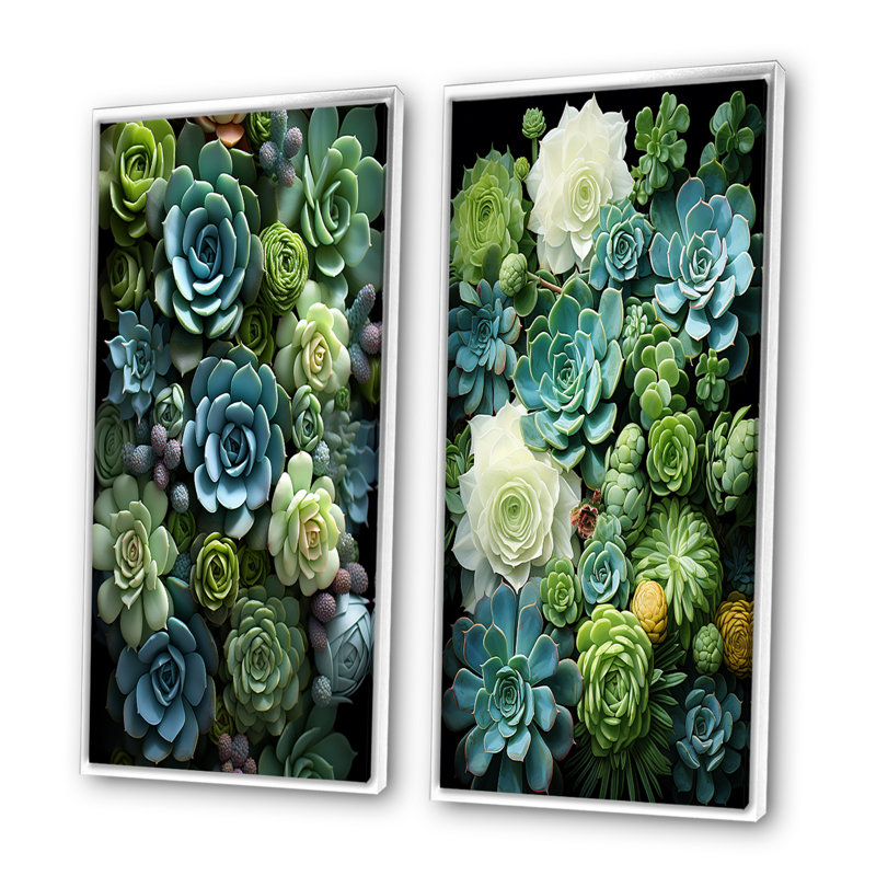 «Green Succulents Serenity Garden», 2 pièces, Cadre blanc, H 40 po x l 40 po