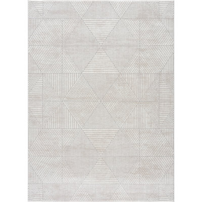 Tapis géométrique blanc tissé à la machine