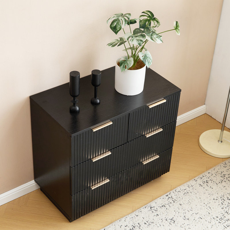 4 Drawer Nightstand For Bedroom, Black