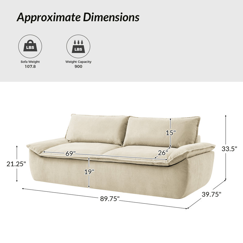 Padillo 90"W Modern Compression Sofa, Beige