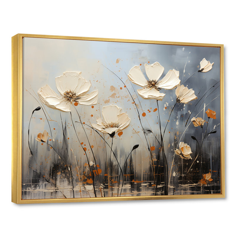 «Bloomed Flower Horizons» sur toile, Cadre flottant doré, H 34 po x l 44 po x P 1,5 po