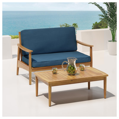 Ensemble de causeuse et de table basse de patio, ensemble de meubles de patio avec coussin, ensemble de conversation à cadre en bois d'acacia pour le jardin, la cour, le porche et la piscine, style minimaliste