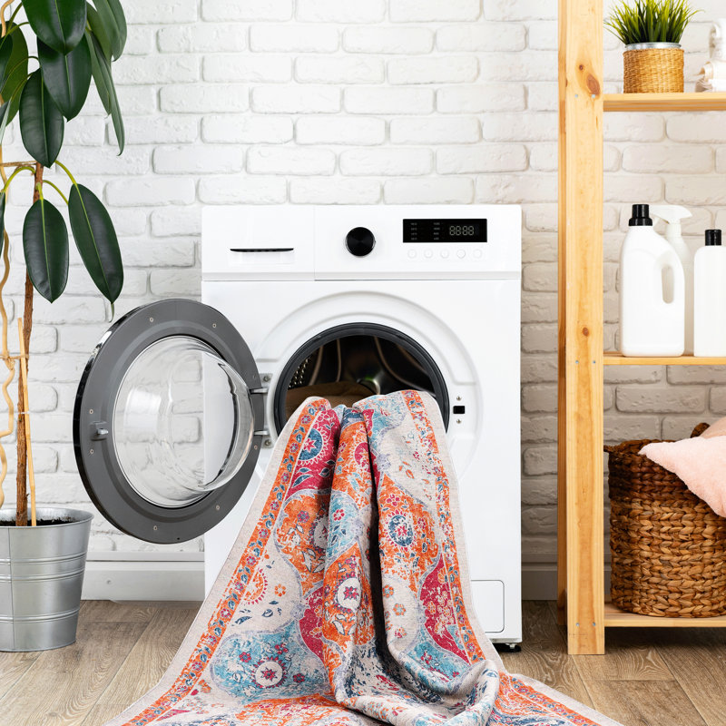 Tapis 2 pi 6 po x 10 pi crème lavable, à poils courts et antidérapant pour le salon, la chambre à coucher, la cuisine, le bureau