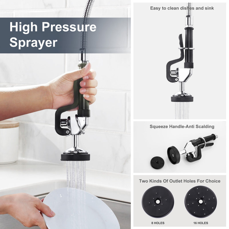 Chrome Triple Handle Pull Down Sprayer Kitchen Faucet