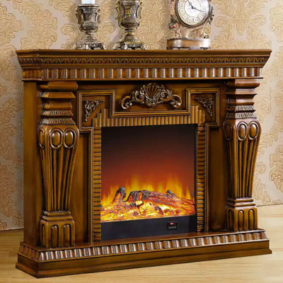 Brown Solid Wood Electric Fireplace
