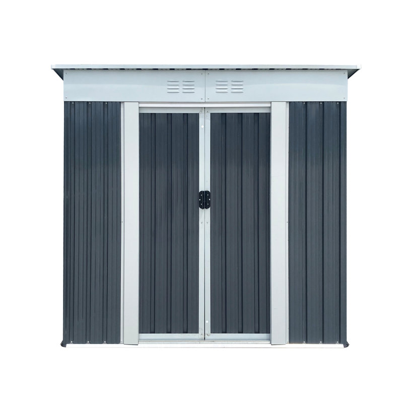 6Ftx4ft Grey Outdoor Shed With Pent Roof - Comprised Of Intense Galvanized Steel & Aluminum Alloy, , Suited For Keeping Garden Supplies, Furniture, Tools, Bicycles Storage Unit Crafted From Reliable
