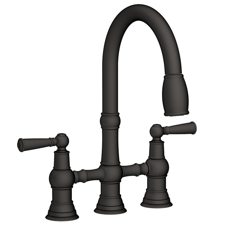 Jacobean Pull Down Kitchen Bridge Faucet, Lever Handle, Flat Black
