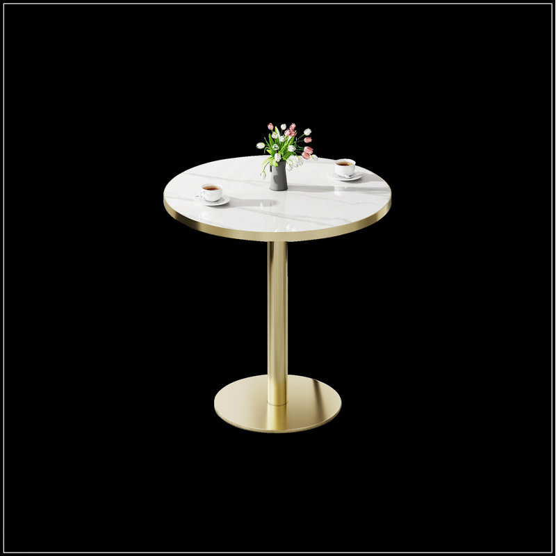 Table de salle à manger ronde et moderne avec plateau en faux marbre, assemblage facile et structure en métal robuste pour une utilisation élégante et durable
