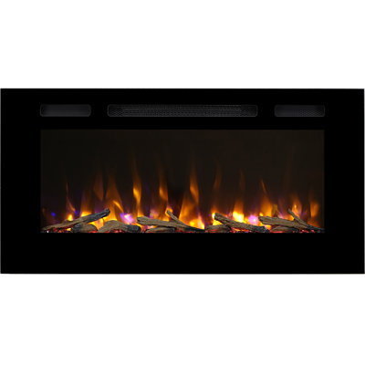 Contemporary 40 Inches Recessed Electric Fireplace for 2 X 6 Stud, 14 Fuel Bed Colors - Realistic 4 Flame Colors, 1500/750 Watt Heater, Thermostat and Timer Set by Remote, Log - Crystal, Black