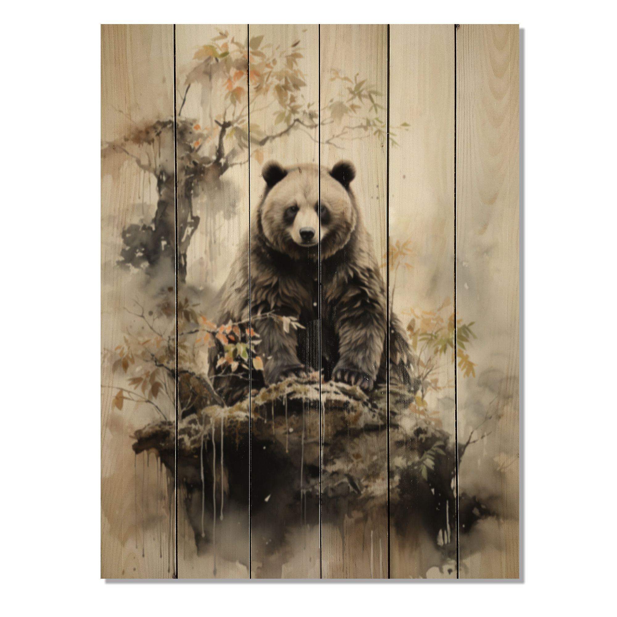 Red Barrel Studio Asian Art Bear Sumi III - Asian Print On Natural Pine ...