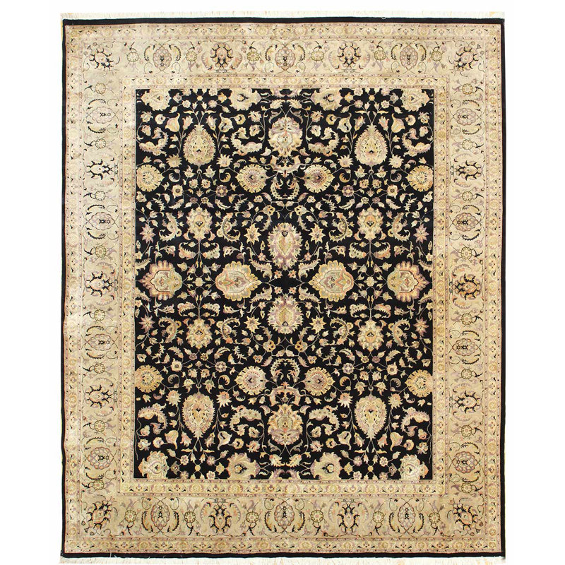 Tapis noir / beige unique 8 pi 3 po x 9 pi 11 po Tabriz