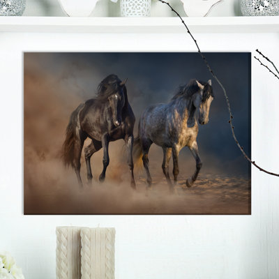 «Black and Brown Horse Run», reproduction de photo sur toile tendue