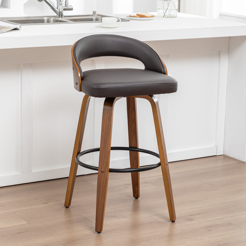 Modern Swivel Upholstered Counter Stool With 360° Swivel, Barrel Seat & Curved Backrest, Brown, Bar Stool (30" Seat Height)