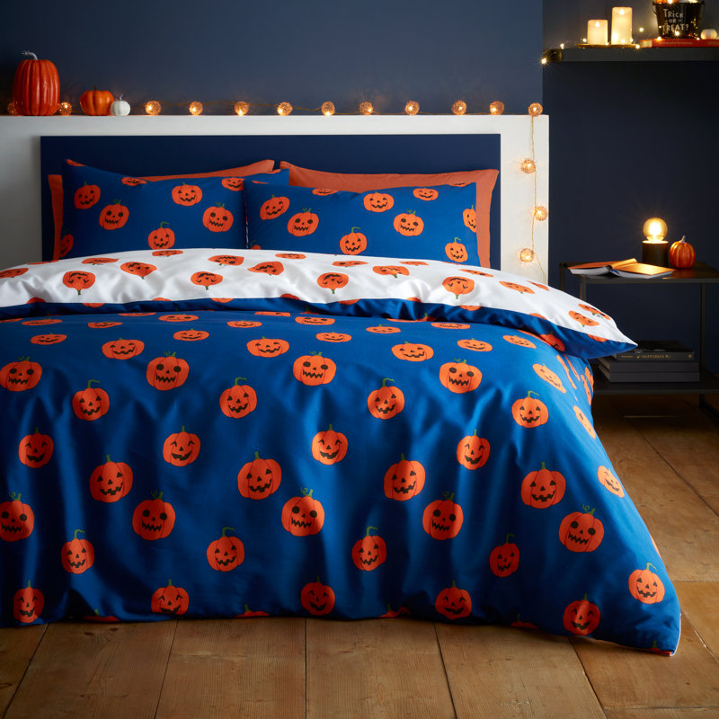 Halloween Pumpkins Reversible Duvet Cover Set, Double Duvet Cover + 2 Standard Pillowcases