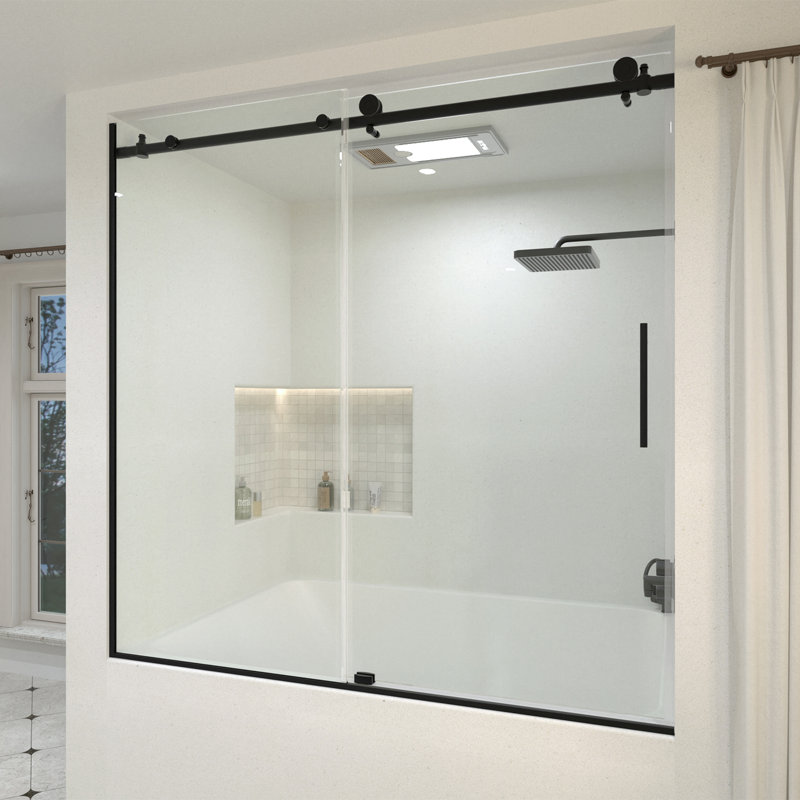 Muse 60 in. W x 60 in. H Sliding Bath Tub Door in Semi Frameless in Matte Black with Clear Glass, Matte Black