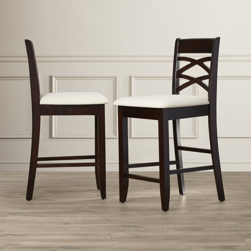 Jeanine Upholstered Microfiber / Microsuede Counter Stool with Solid Wood Frame, Brown, Beige