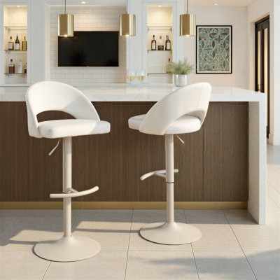 Resme Upholstered Adjustable Bar Stool with Pearl Grey Base & Rounded T Footrest (Set of 2)