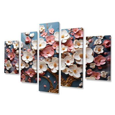 Orchidée rose et or, jardin de branches I - art mural multi-panneaux