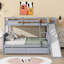 Lit superposé simple au-dessus de double avec glissade, tiroirs de rangement, tablettes et échelle, lit superposé en bois massif pour enfants, gris