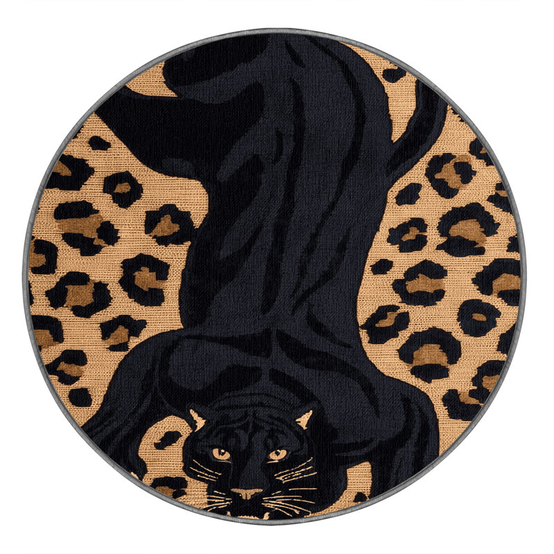 Washable Black Leopard Big Cats Area Rug, Round 5'