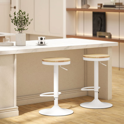 Ensemble de 2 tabourets de bar réglables en bois blanc naturel