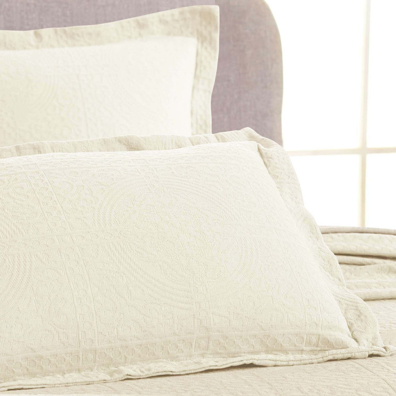 Ensemble de couvre-lit et taies décoratives 100 % coton texturé à médaillon de style moderne et contemporain Swanton, Ivoire