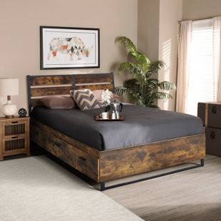 Garrett Rustic Oak and Black Storage Bed with 6 Drawers