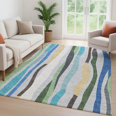 Premium Machine Washable Mayfield AMF2188 Striped Rug