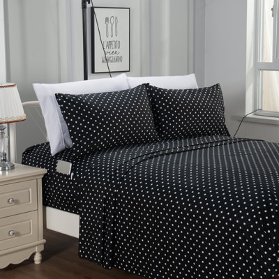 Polka Dots Microfiber Percale Sheet Set, Soft, Hypoallergenic, and Antimicrobial Bedding