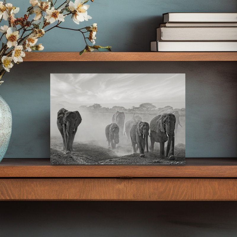 Éléphants en poussière d'éléphant contemporain, H 12 po x l 18 po