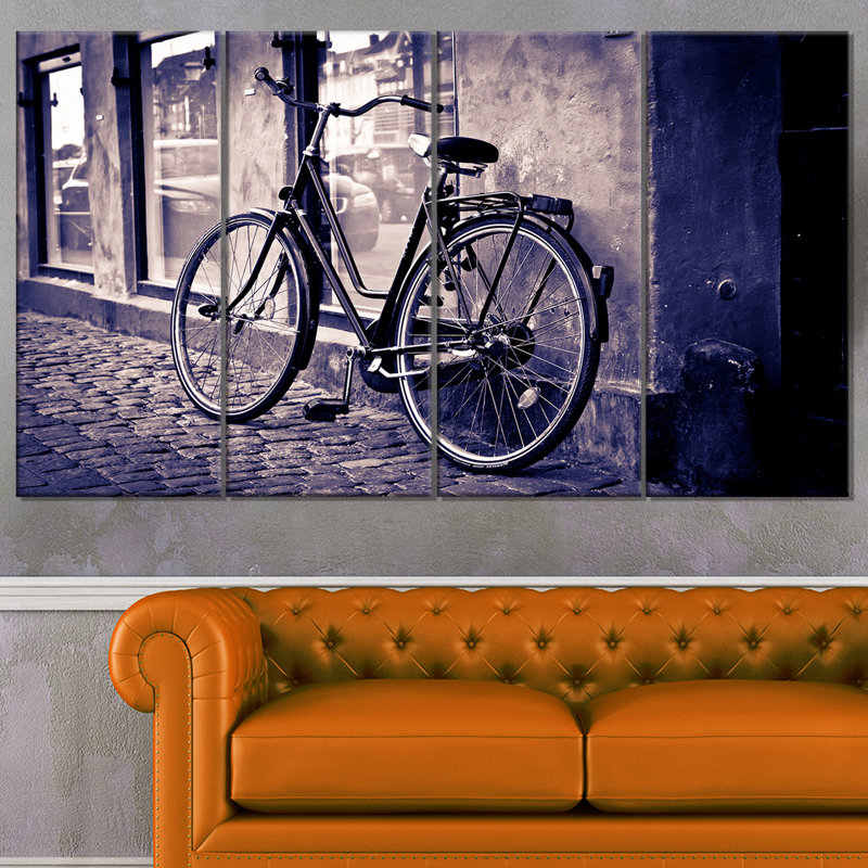 « classic rétro city bicycle », ensemble de 4 reproductions de photos sur toiles tendues