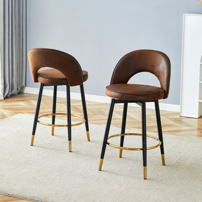 Of 2, 360 Rotating, Bar Chairs, Brown - Fabric, Black Metal Stand, Ergonomic, Long Term Comfort Rotatable Fabric Chairs 2 With Legs. And Function For Office Terrace
