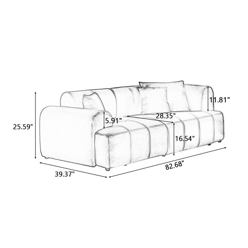 Canapé modulaire en velours blanc, Blanc/vert, H 25,59 po x l 82,68 po x P 39,37 po