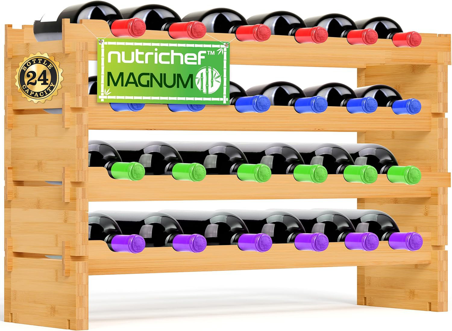 ERTCHUE RIED Bamboo Modular Wine Rack For Magnum Bottles (4” Diameter ...