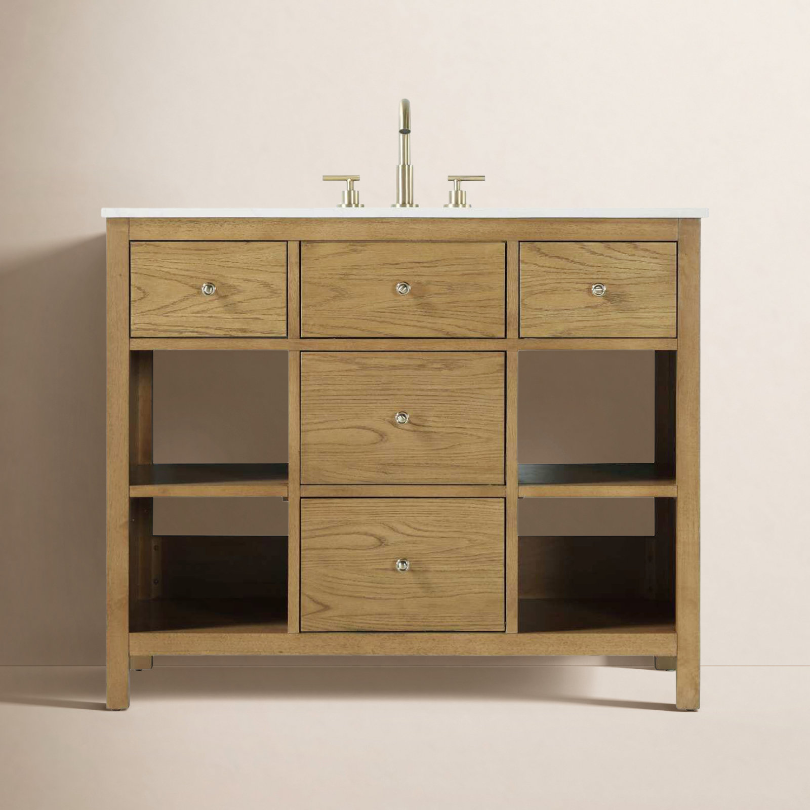 Single Bathroom Vanity, Honey Teak/Gold, 42"
