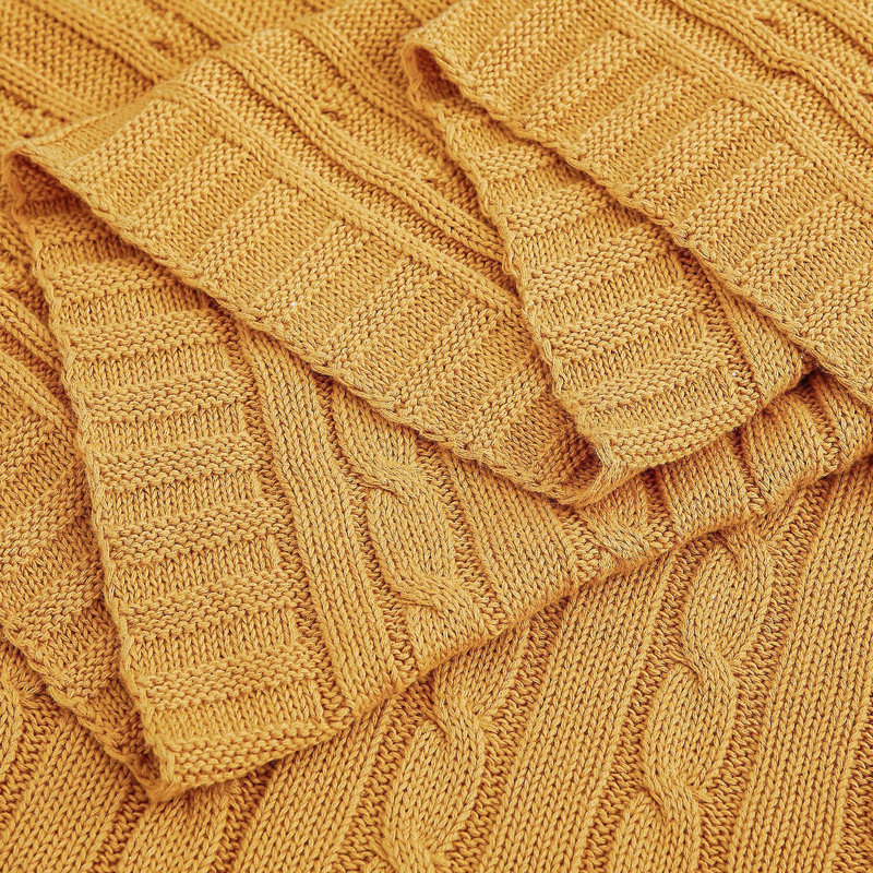Jeté tricoté, jeté 100% pur coton, lavable à la machine, confortable - NTBAY, Jaune gingembre, L 67 po x l 51 po