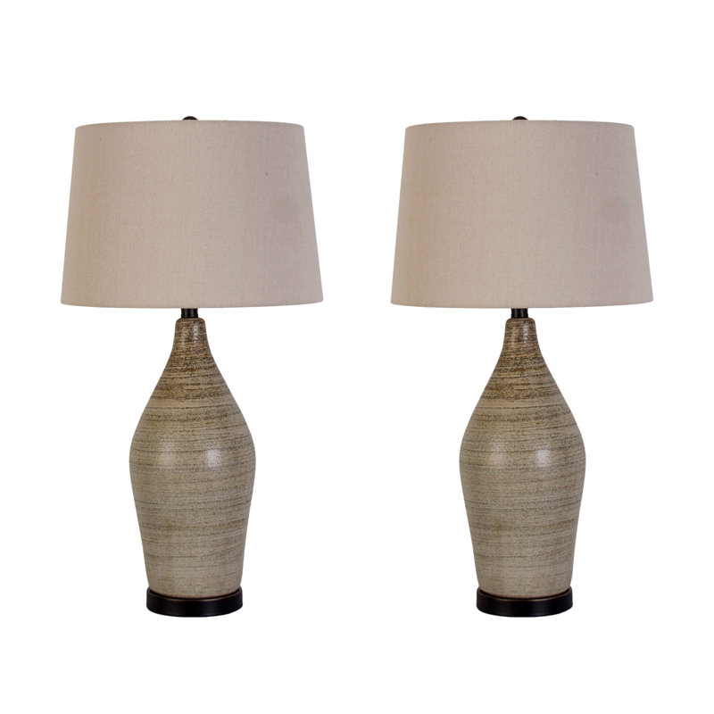 Lampe de table en céramique Serene Stone - naturel et noir mat - ensemble de 2