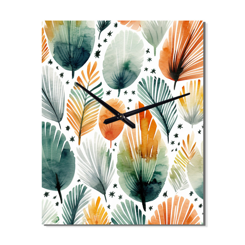 Élégance florale sarcelle orange scandinave - Horloges murales abstraites, Petit