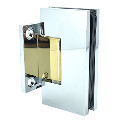  Charnière de porte de douche à fixation murale réglable en verre de la série Maxum avec plaque arrière courte en chrome poli avec détails en laiton