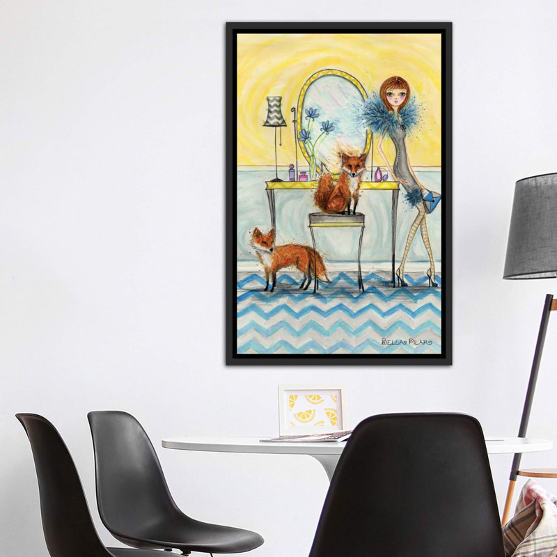 Art fiona et fox, H 60 po x l 40po x P 1,5 po, Toile avec cadre noir patiné