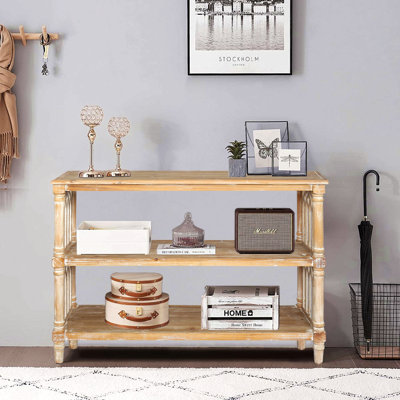 Console rustique à 3 niveaux avec détails d'inspiration gothique, table d'entrée en bois de 47,24 po de long pour le salon et le couloir